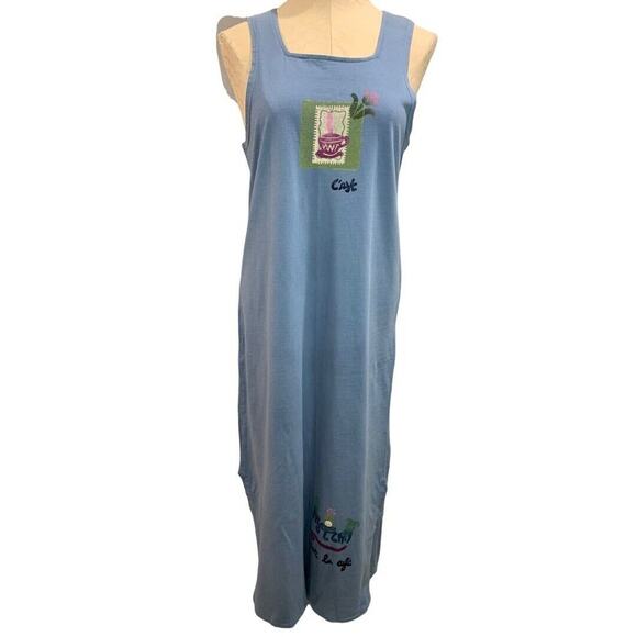 Medium Petite Studio Ease 1990s New Vintage Blue Knit Tank Dress Maxi - Picture 1 of 8